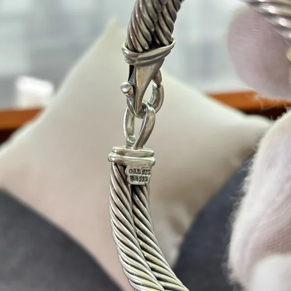 David Yurman 925 & 14k Gold Double Cable Metro Bracelet-Small - Picture 7 of 9